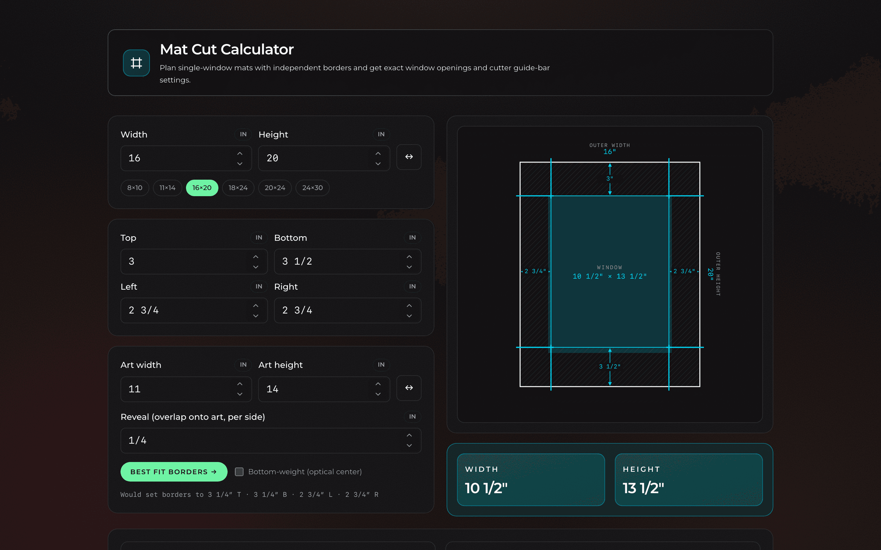 Dorkroom mat cutter calculator